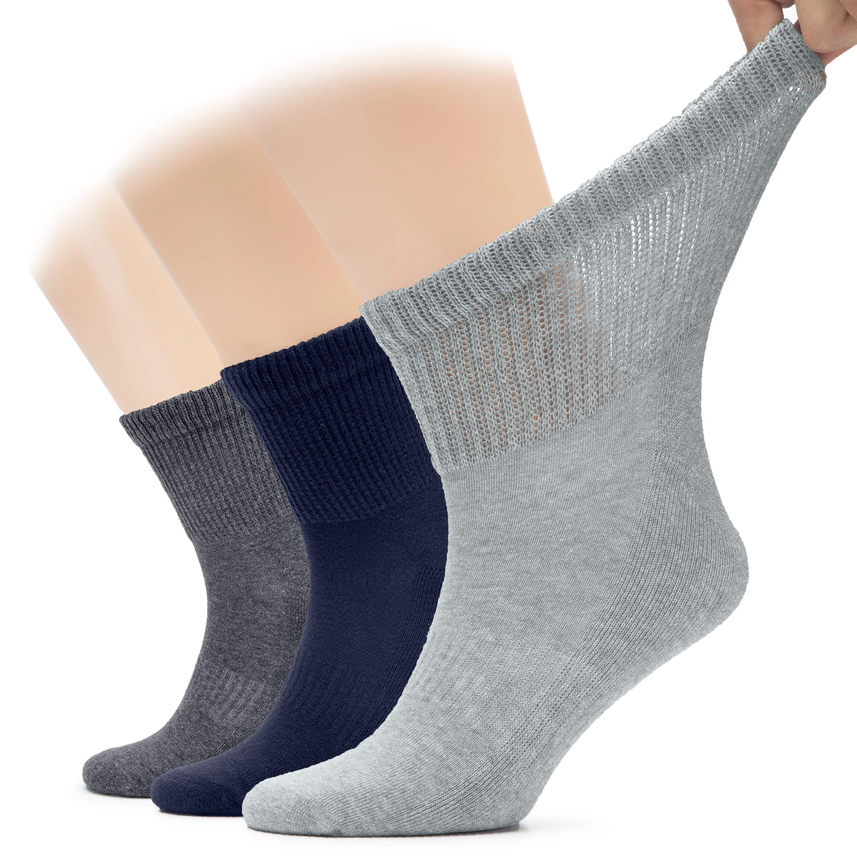 Men's Diabetic Ankle Semi-Cushion Cotton Socks, 3 Pairs