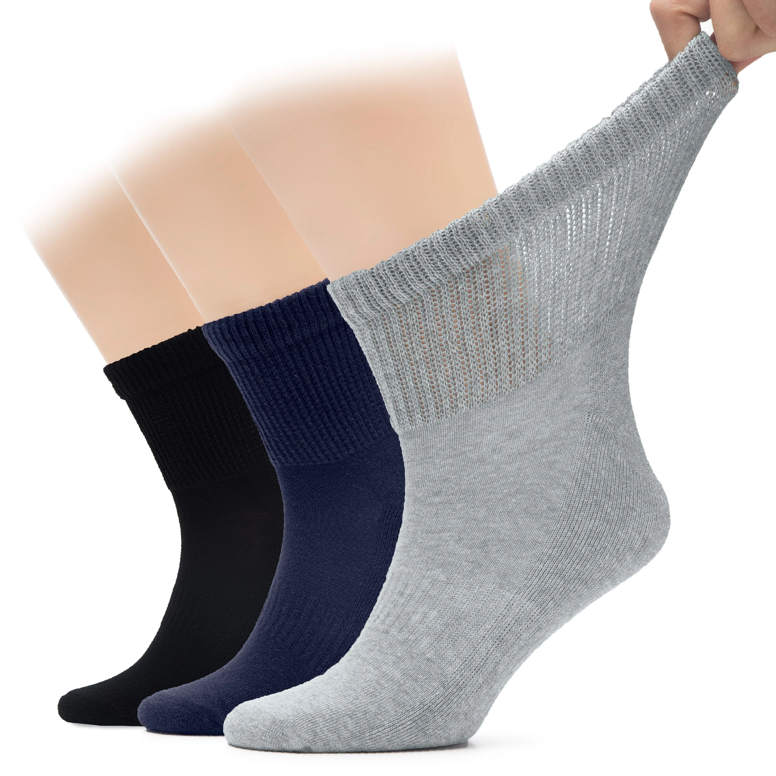 Men's Diabetic Ankle Semi-Cushion Cotton Socks, 3 Pairs