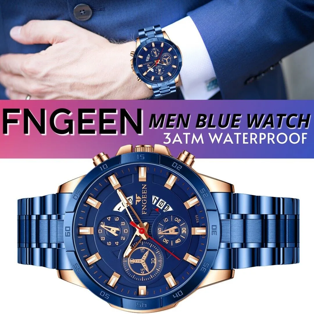 Men's Stainless Steel Quartz Classic Business Wristwatch - Blue