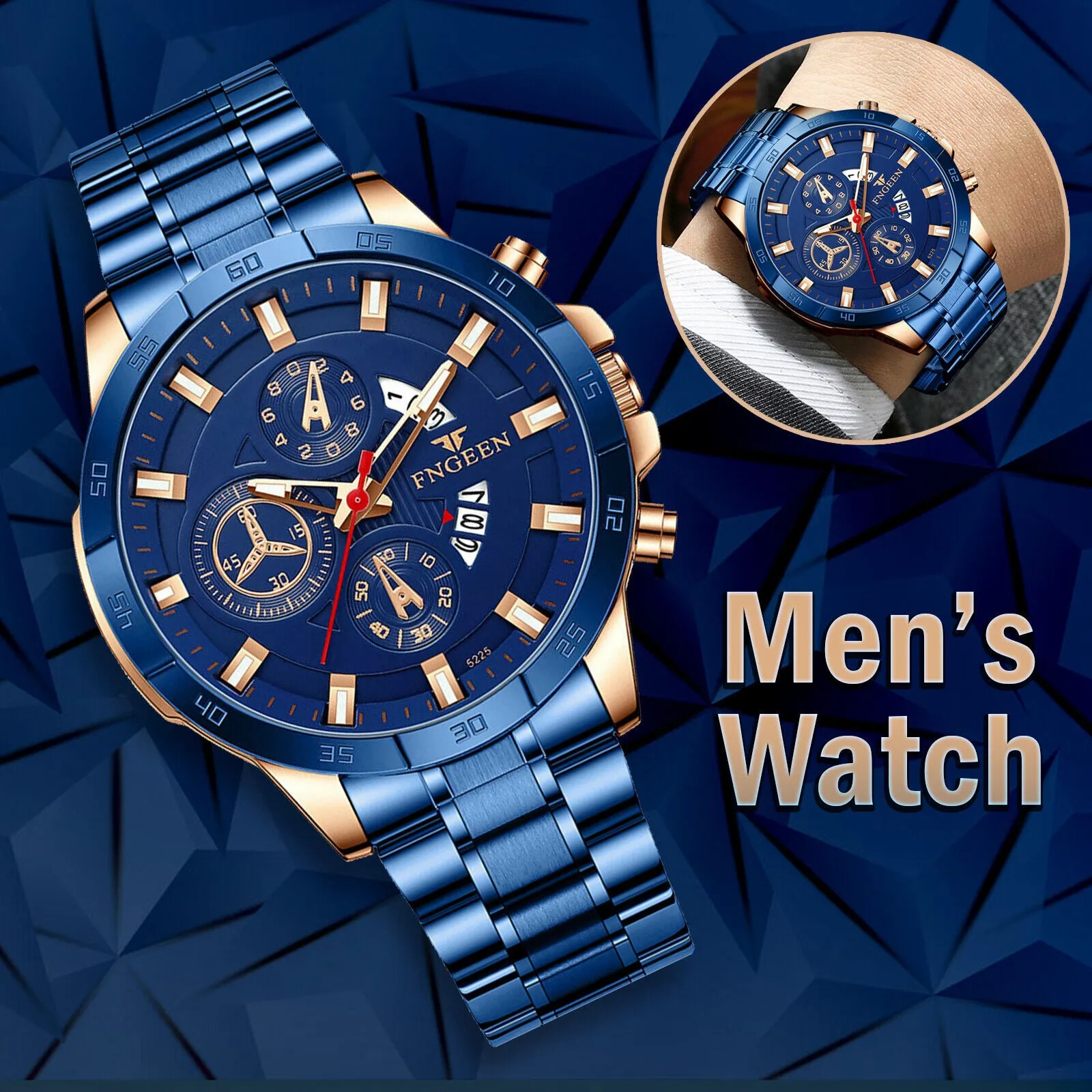 Men's Stainless Steel Quartz Classic Business Wristwatch - Blue