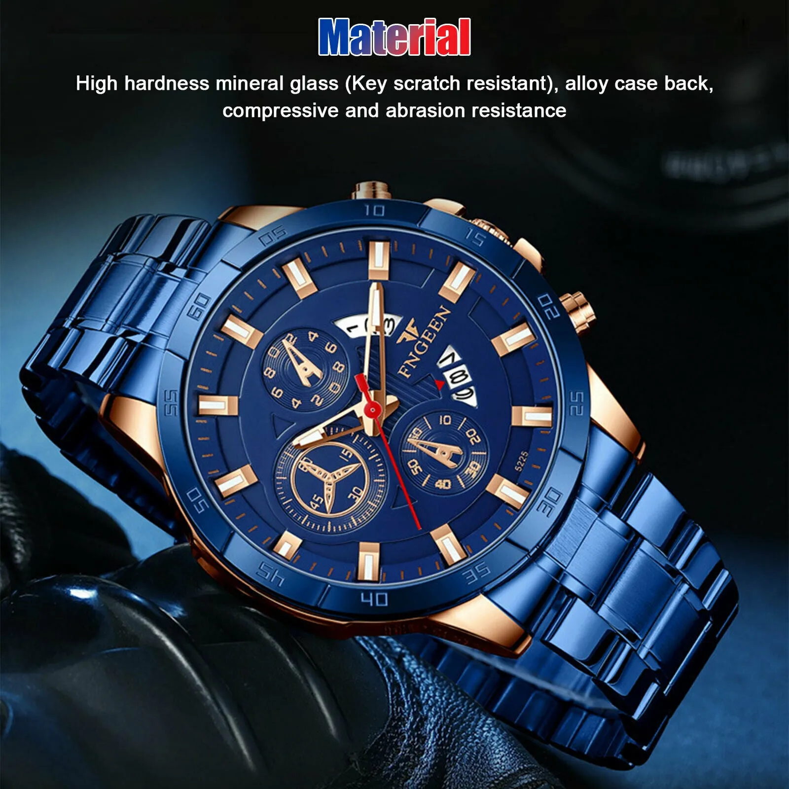 Men's Stainless Steel Quartz Classic Business Wristwatch - Blue