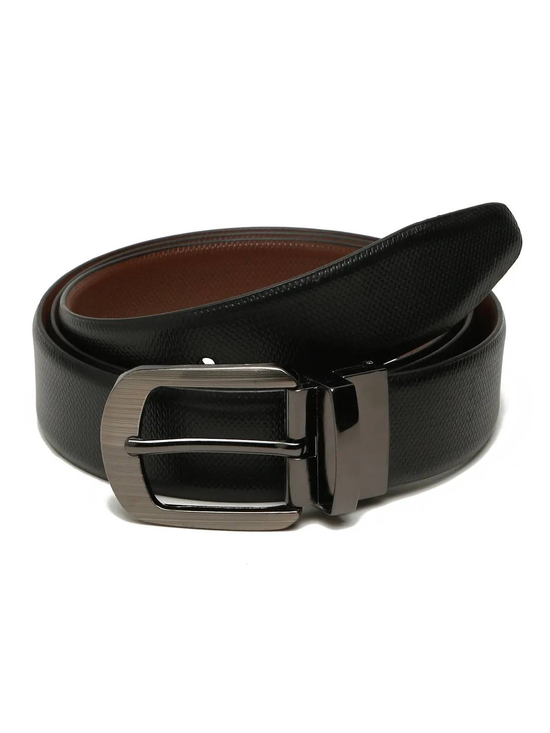 Men's Texture Formal Reversiable Black & Brown Leather Belt