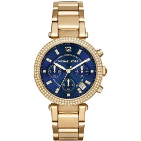 Michael Kors Parker Gold Stainless Steel Blue Dial Chronograph Quartz Watch for Ladies - MK-6262
