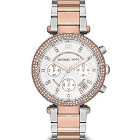 Michael Kors Parker Two-Tone Stainless Steel White Dial Chronograph Quartz Watch for Ladies - MK5820