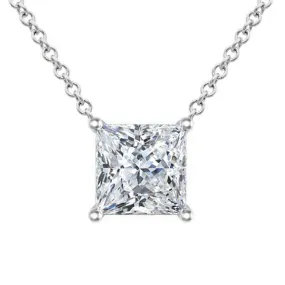 Moissanite Floating Princess Cut Solitaire Pendant Necklace