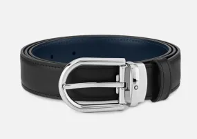 Montblanc-HORSESHOE BUCKLE BLACK/BLUE 30 MM REVERSIBLE LEATHER BELT MB128756