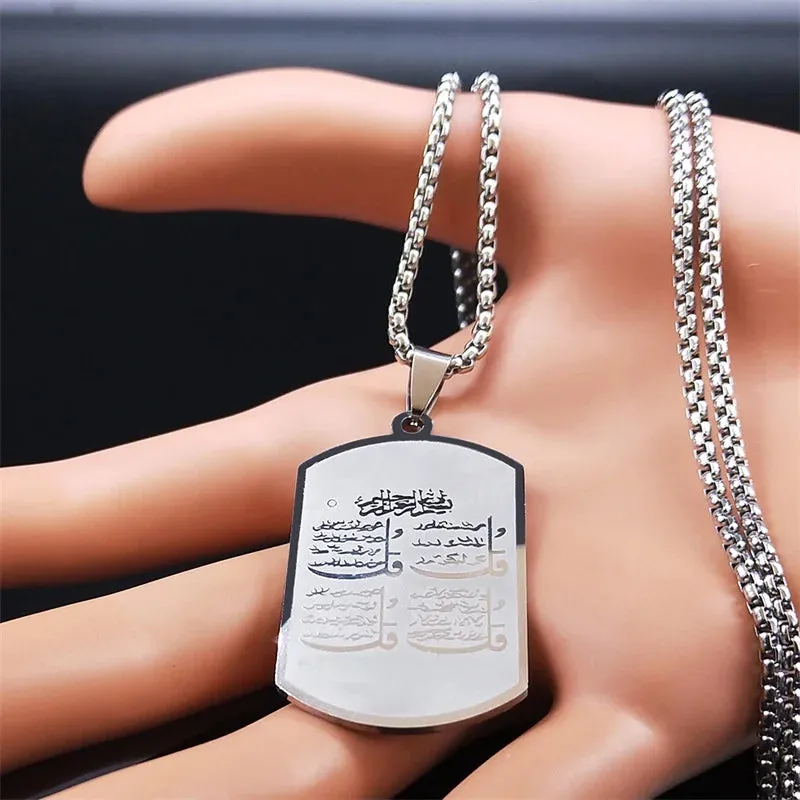 Muslim Rune Necklace Stainless Steel Silver Color Women/Men Islam Quran Allah Pendant Necklaces