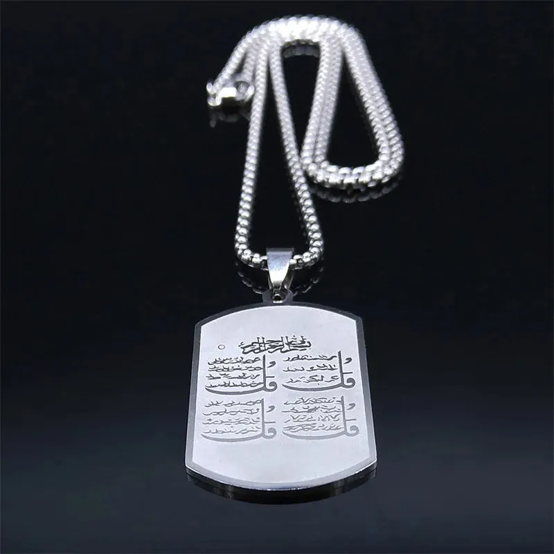 Muslim Rune Necklace Stainless Steel Silver Color Women/Men Islam Quran Allah Pendant Necklaces