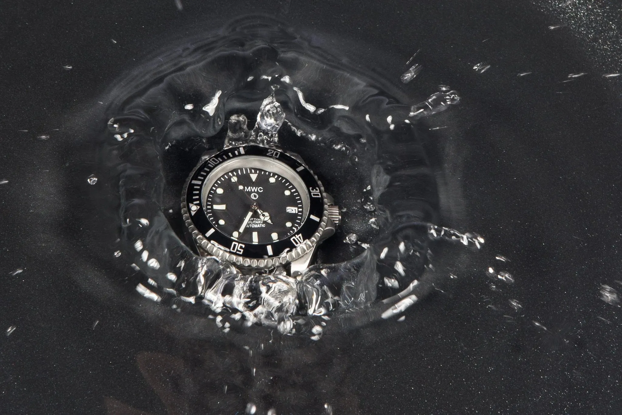 MWC Latest Model 24 Jewel 300m Automatic Military Divers Watch with Sapphire Crystal and Ceramic Bezel on a Steel Bracelet