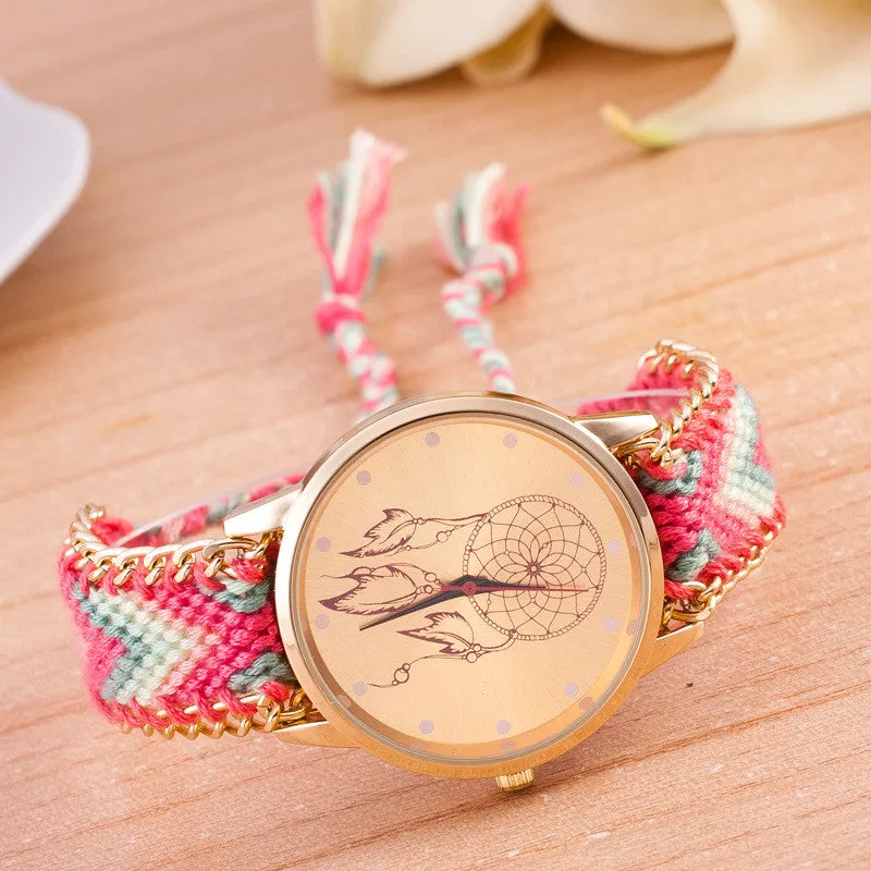 National Pink Style Woven DIY Watch