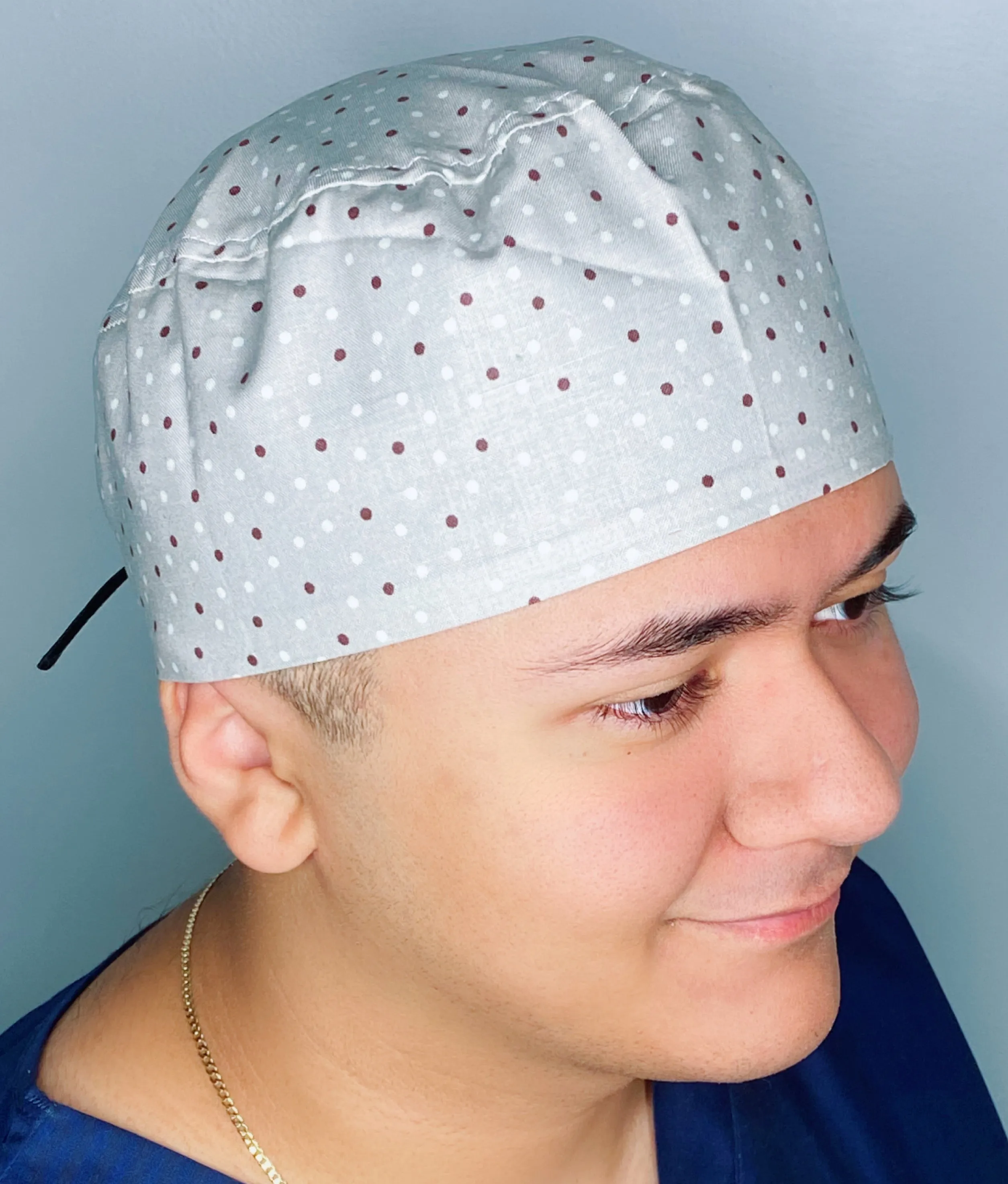 Neutral Small Polka Dots on Light Grey Unisex Fancy Scrub Cap