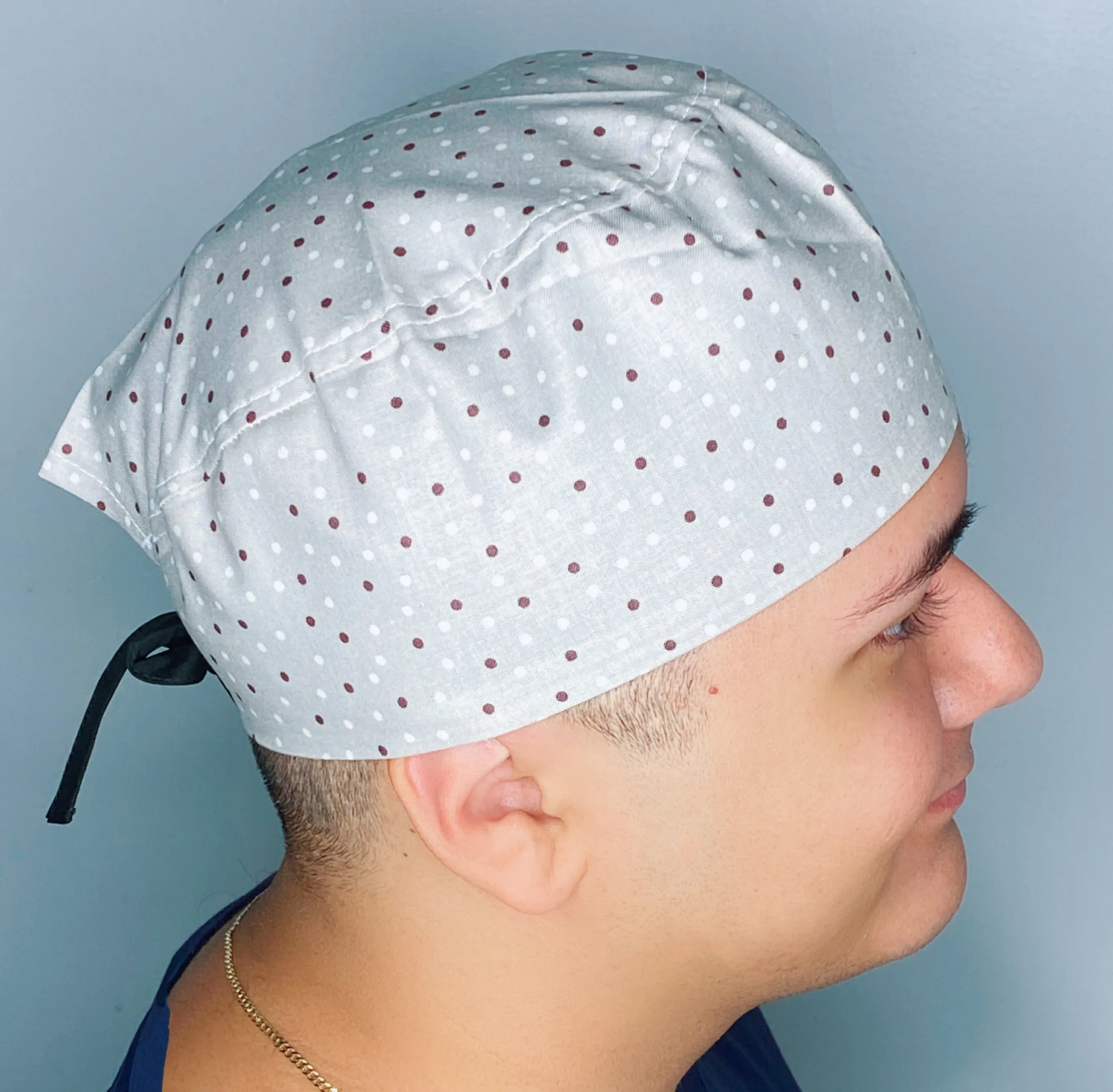 Neutral Small Polka Dots on Light Grey Unisex Fancy Scrub Cap