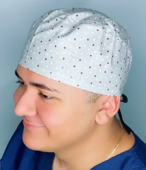 Neutral Small Polka Dots on Light Grey Unisex Fancy Scrub Cap