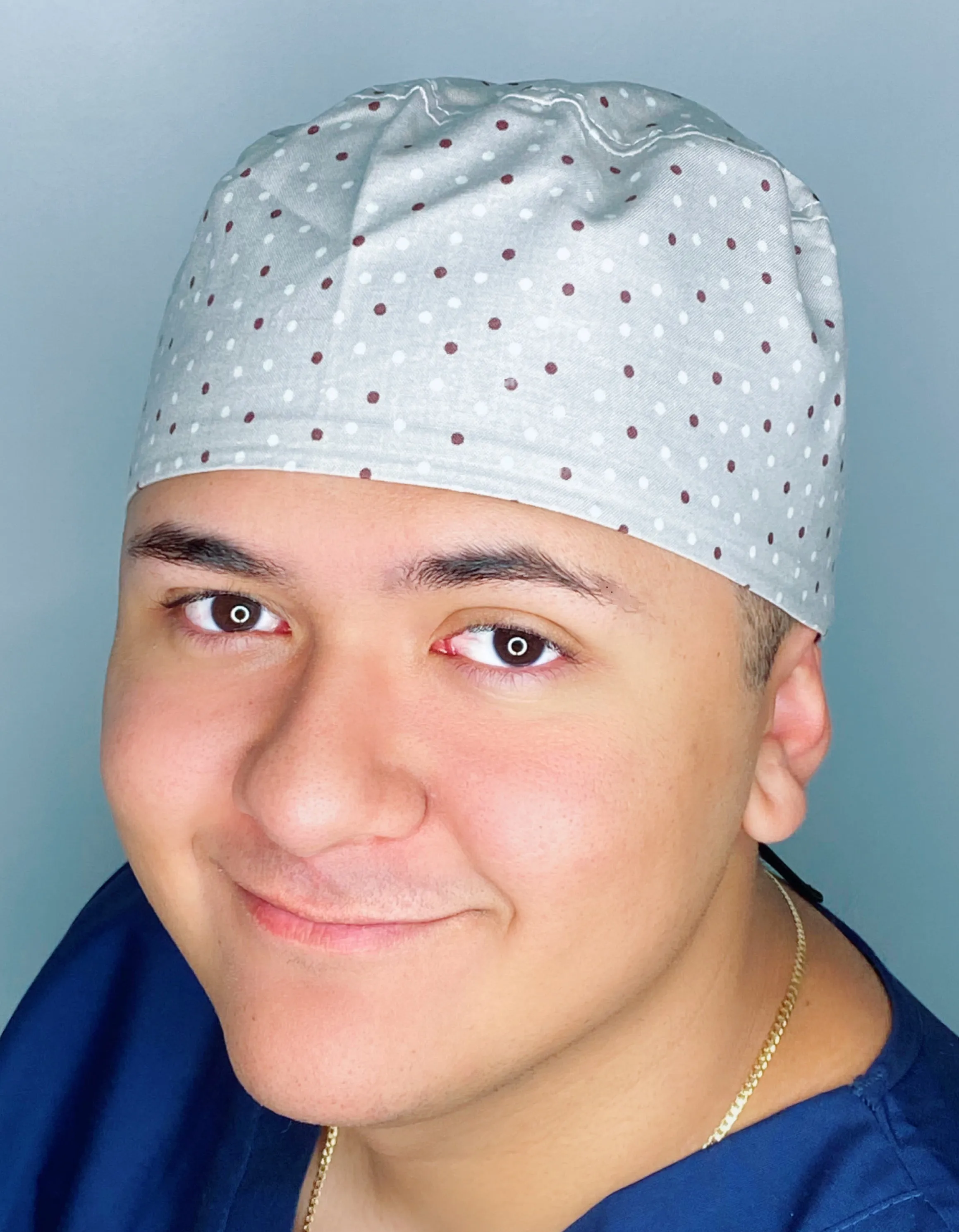 Neutral Small Polka Dots on Light Grey Unisex Fancy Scrub Cap