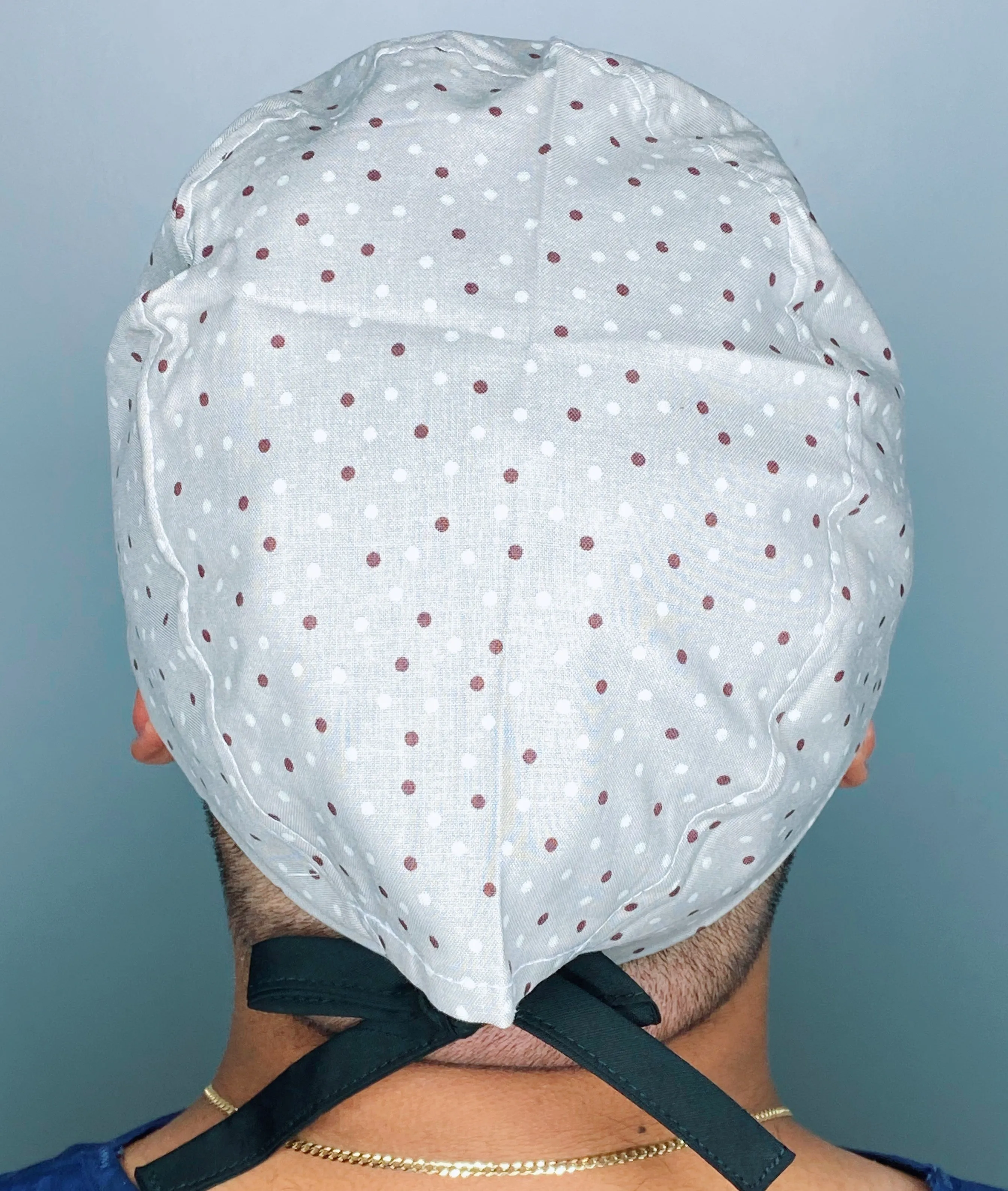 Neutral Small Polka Dots on Light Grey Unisex Fancy Scrub Cap