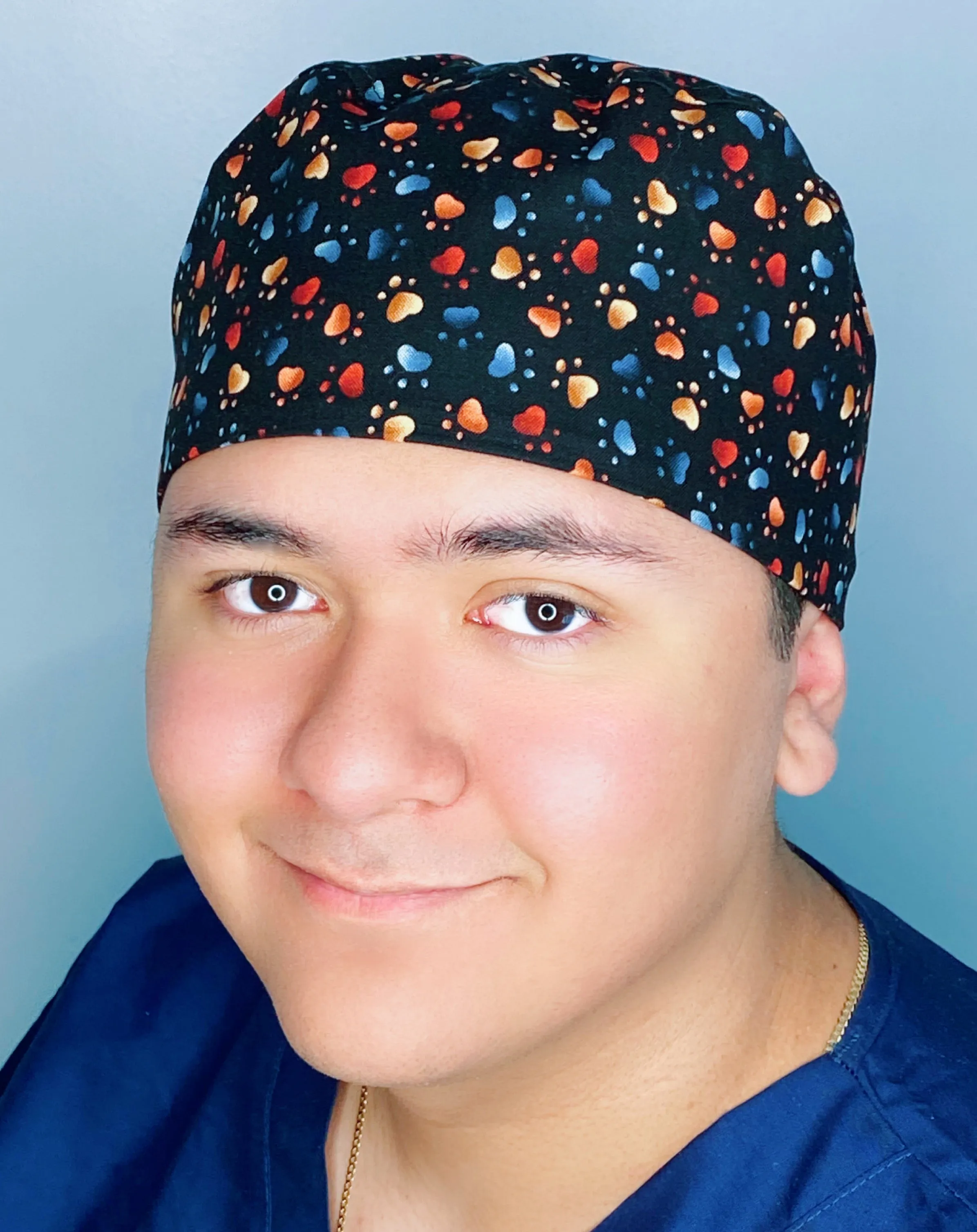 Neutral Toned Paws on Black Unisex Animal Scrub Cap