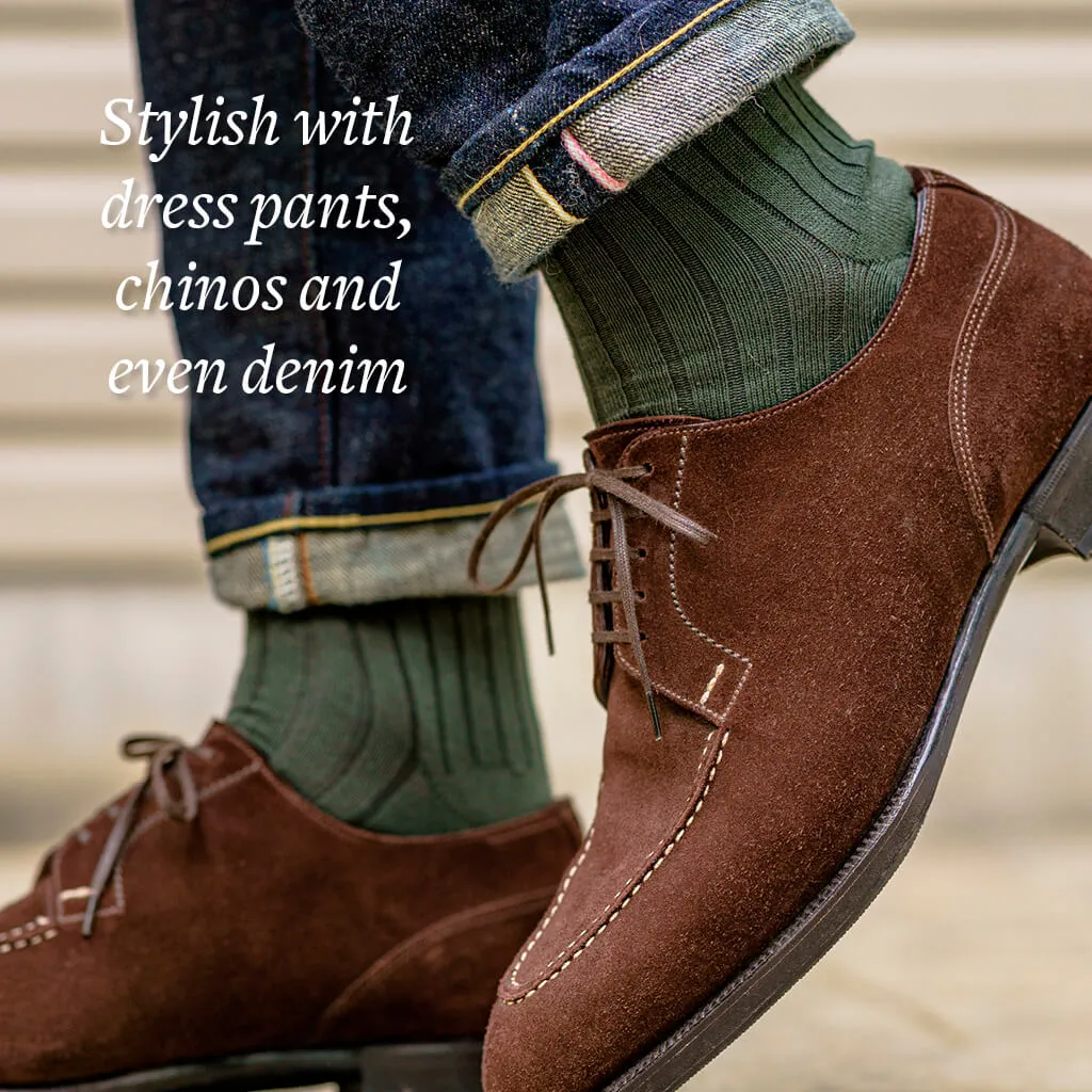 Olive Cotton Mid Calf Dress Socks