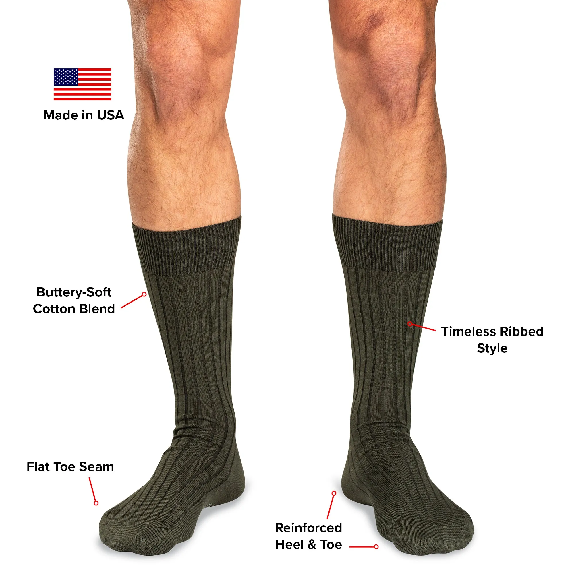 Olive Cotton Mid Calf Dress Socks