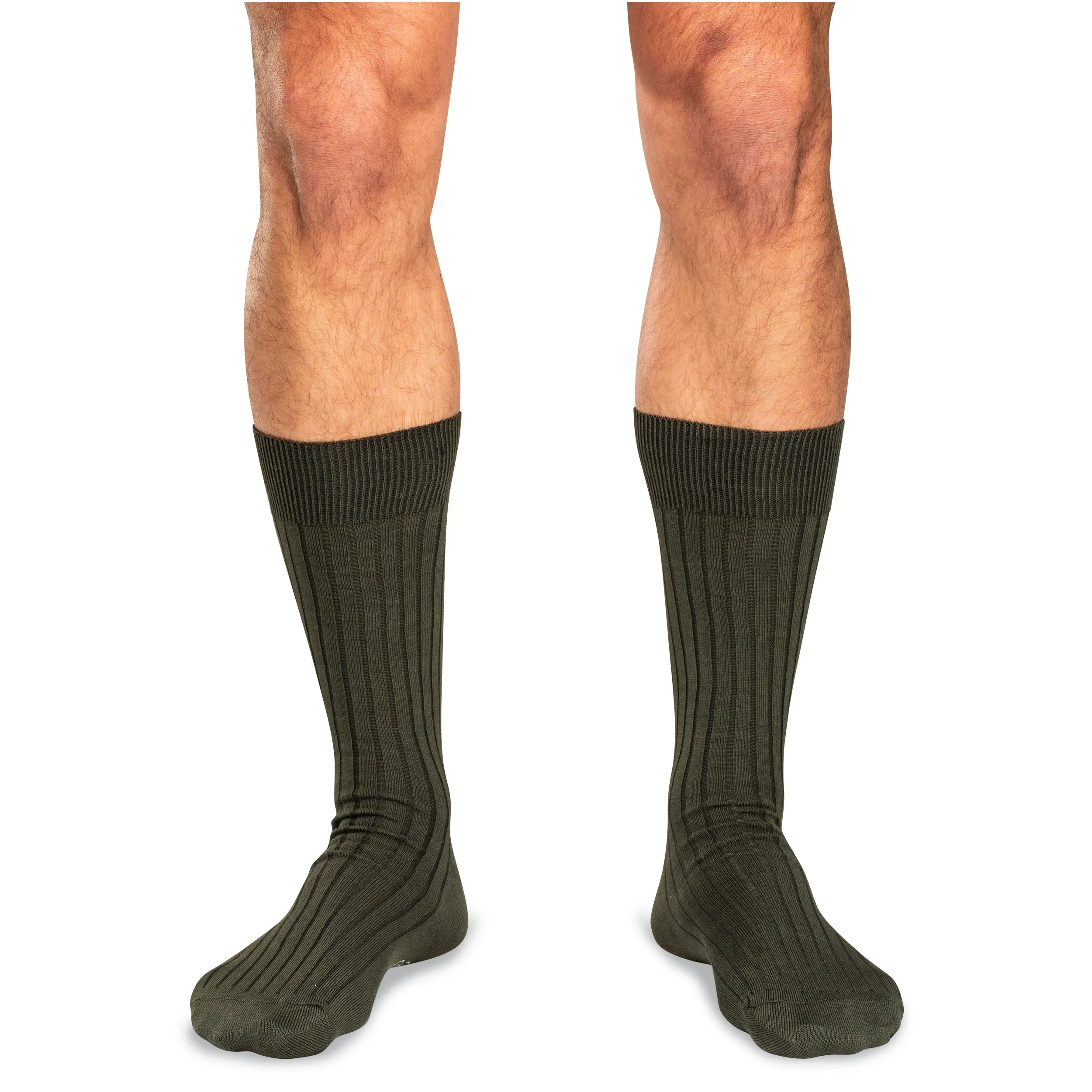 Olive Cotton Mid Calf Dress Socks