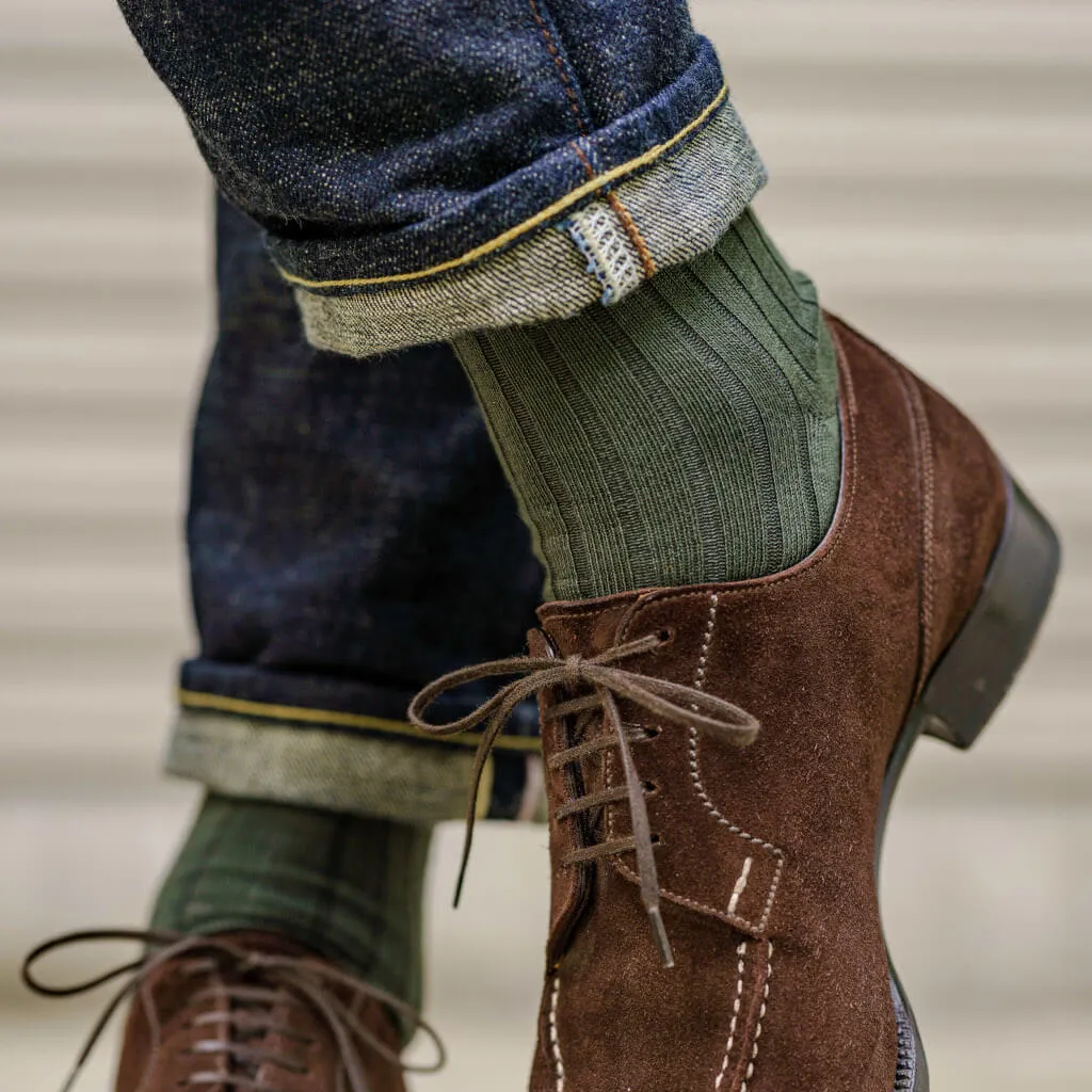 Olive Cotton Mid Calf Dress Socks
