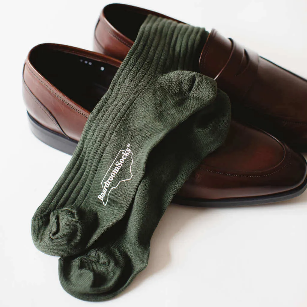 Olive Cotton Mid Calf Dress Socks
