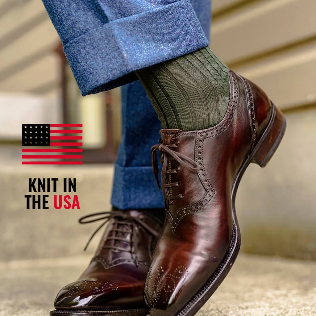 Olive Cotton Mid Calf Dress Socks