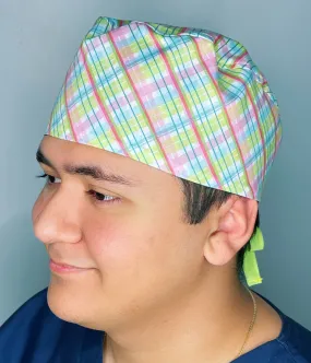 Pastel Plaid Stripes Unisex Cute Scrub Cap