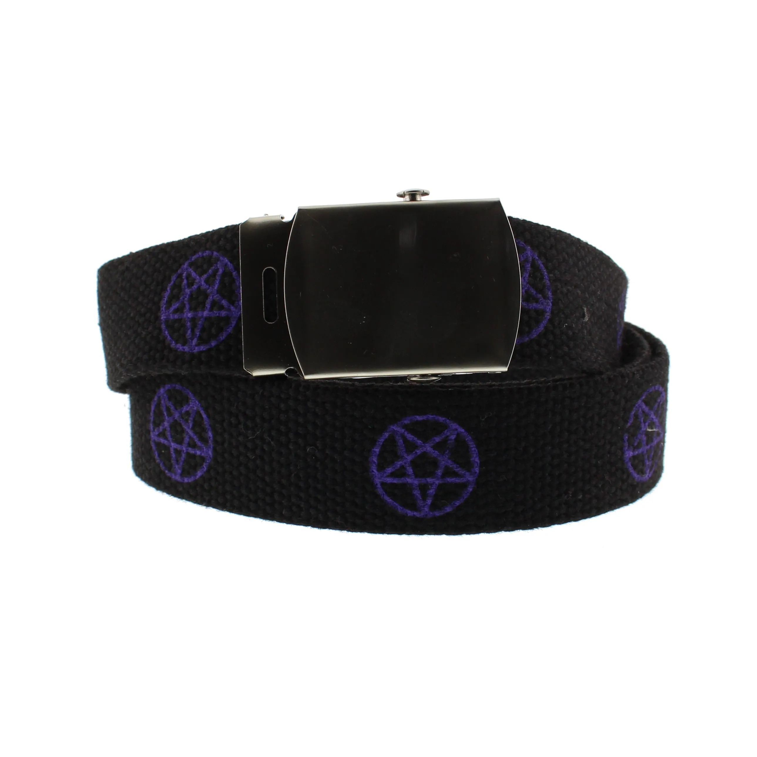Pentagram Canvas Webbing Belt with Shiny Silver Slider Buckle (Length - 120cm, Width - 3cm)