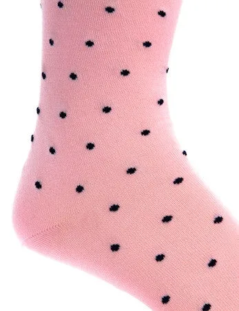 Pink with Navy Dot Cotton Sock Linked Toe Mid-Calf