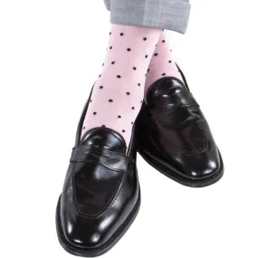 Pink with Navy Dot Cotton Sock Linked Toe Mid-Calf