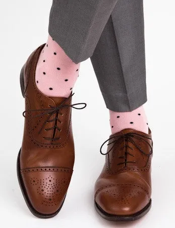 Pink with Navy Dot Cotton Sock Linked Toe Mid-Calf