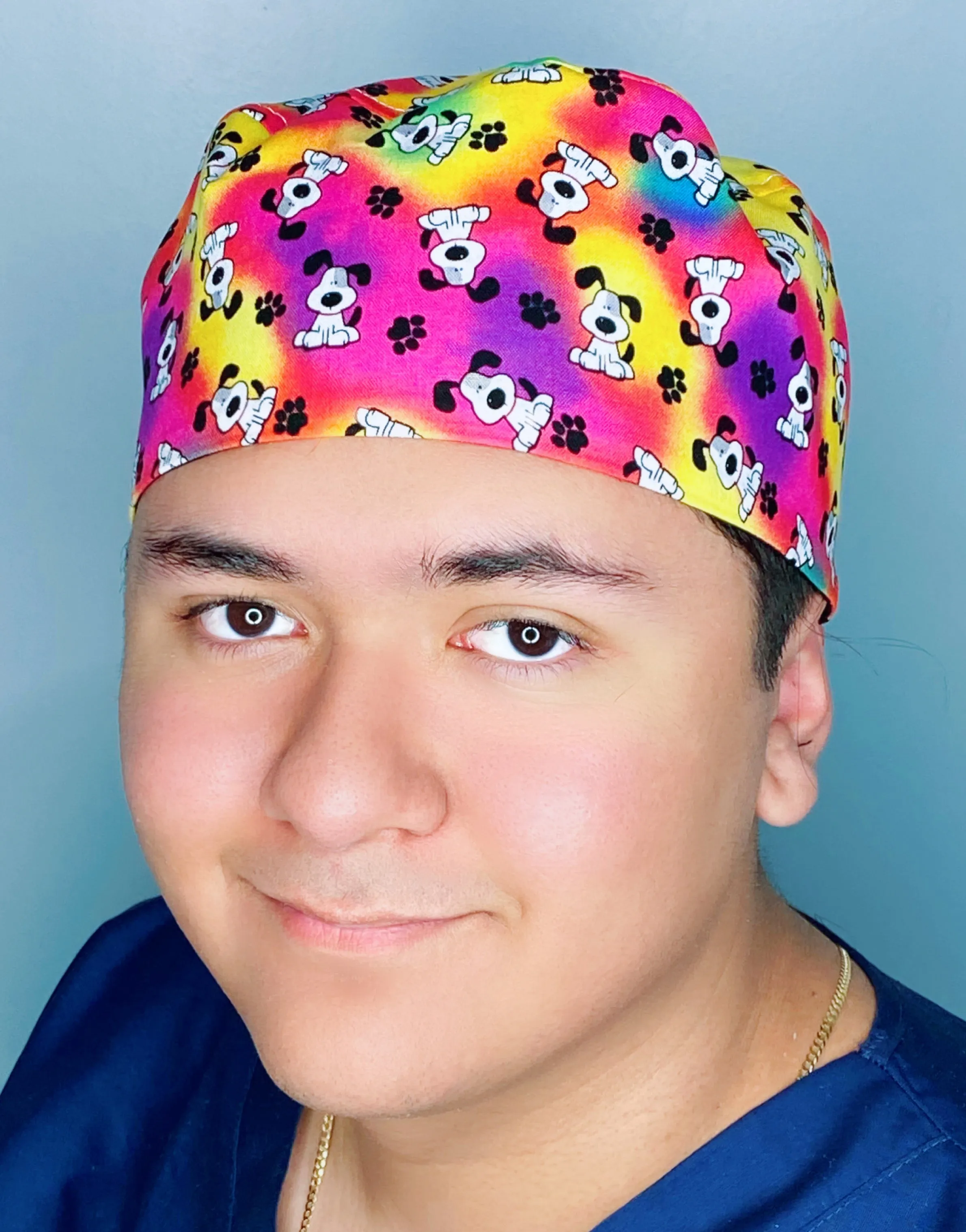 Pups Paws & Paws on Colorful Tie Dye Unisex Animal Scrub Cap