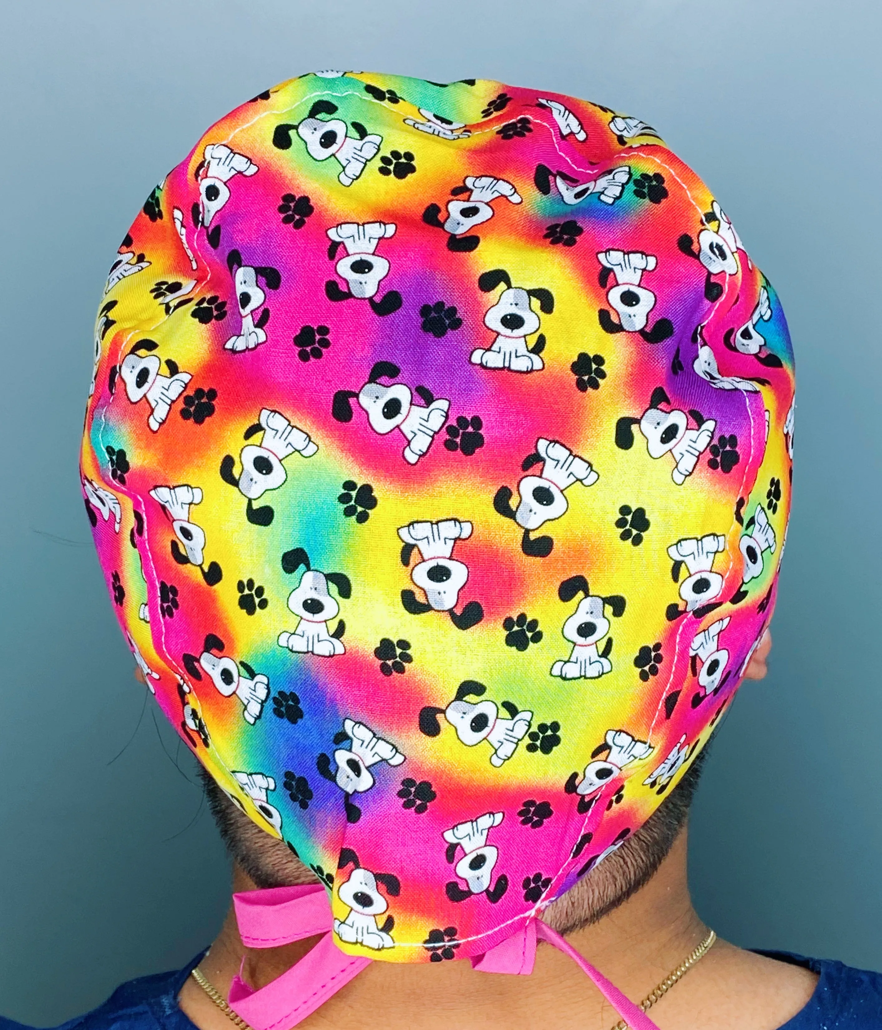 Pups Paws & Paws on Colorful Tie Dye Unisex Animal Scrub Cap