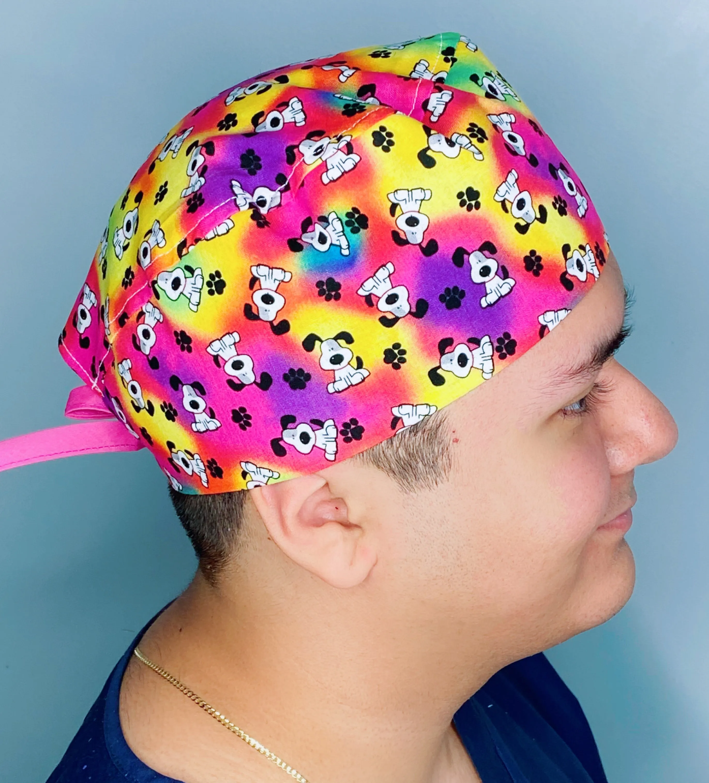 Pups Paws & Paws on Colorful Tie Dye Unisex Animal Scrub Cap