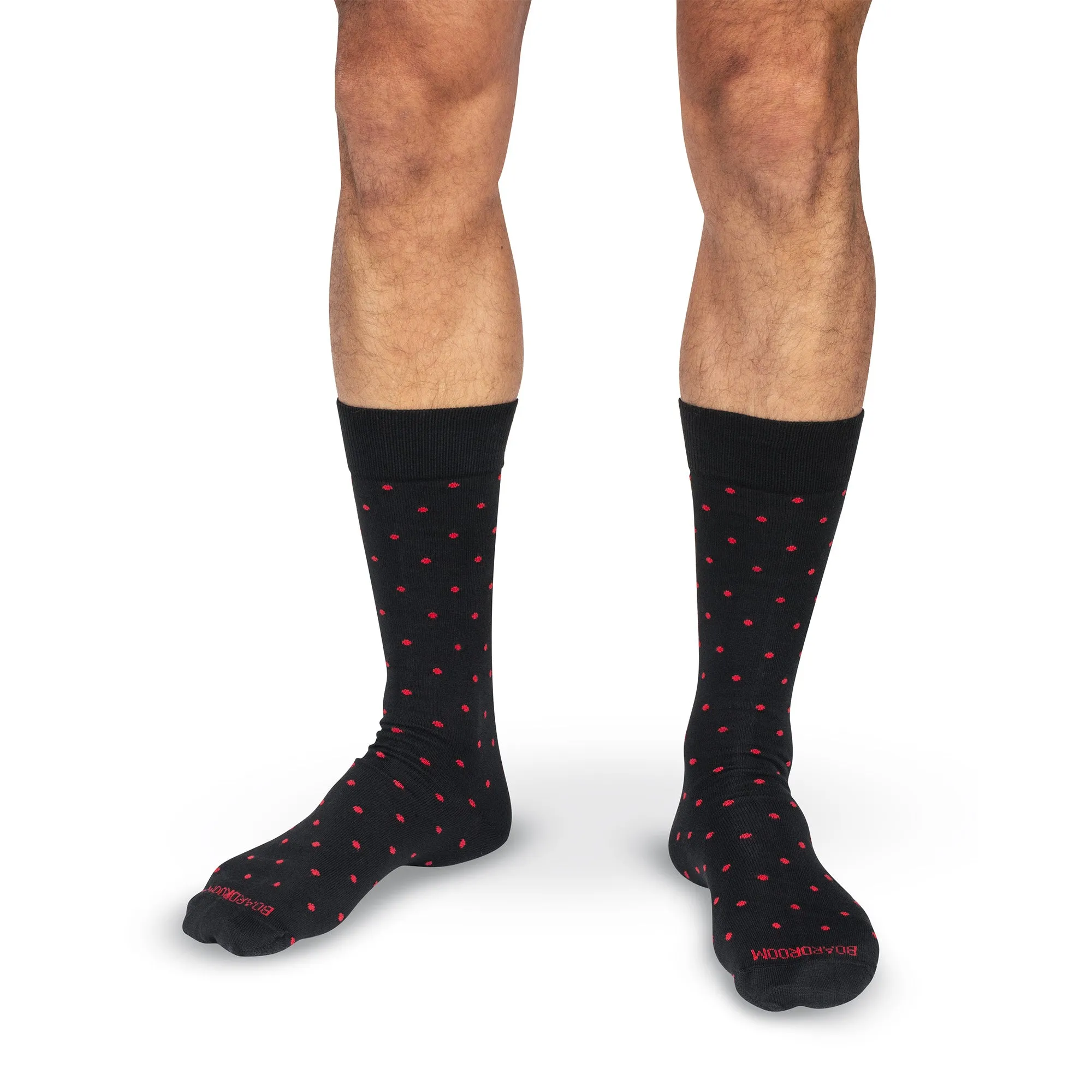 Red Dots on Black Cotton Mid Calf Dress Socks