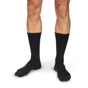 Red Dots on Black Cotton Mid Calf Dress Socks