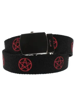 Red Pentagram Black Canvas Webbing Belt - Ezra