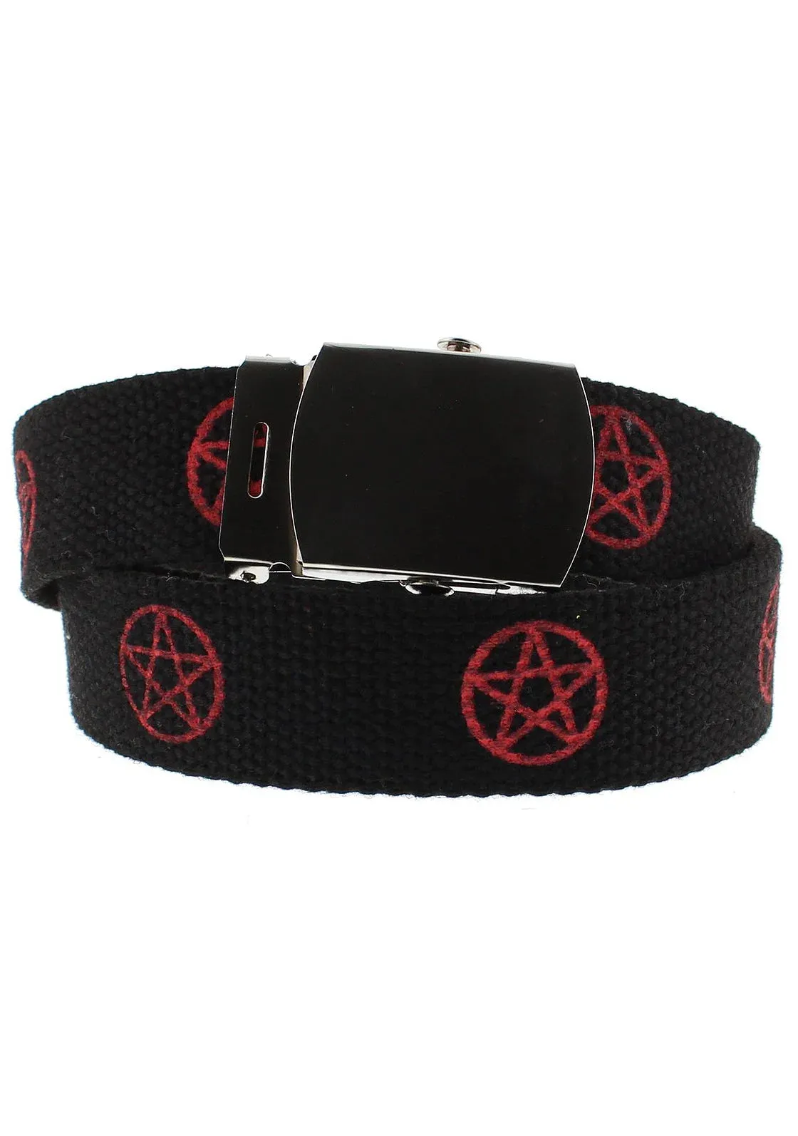 Red Pentagram Black Canvas Webbing Belt - Ezra