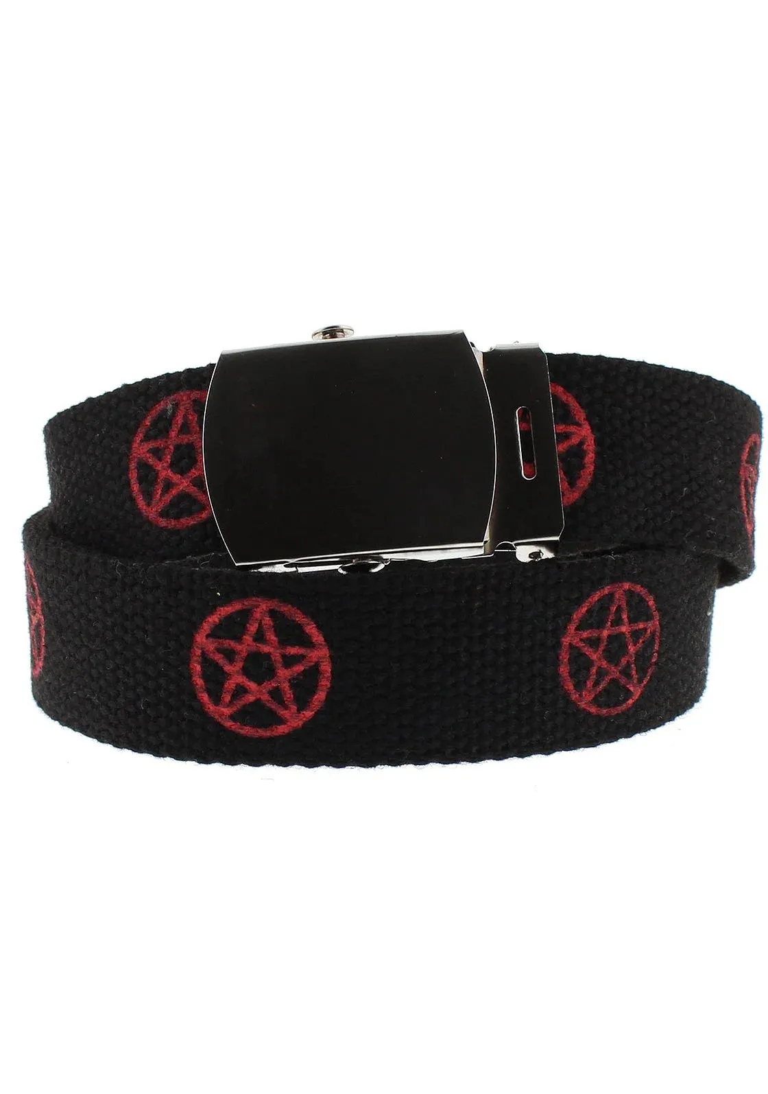 Red Pentagram Black Canvas Webbing Belt - Ezra