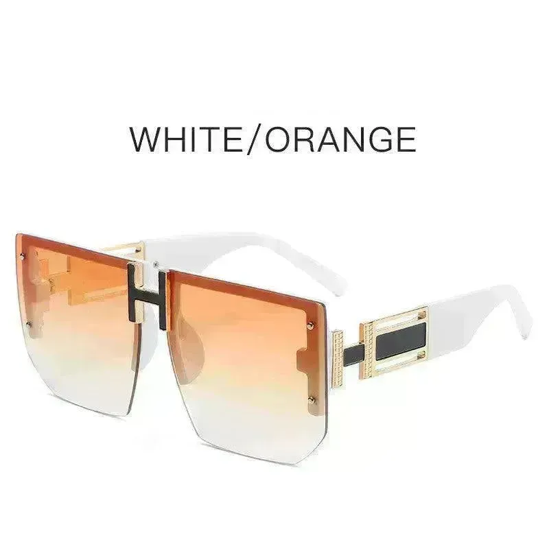 Retro Big Square Rim Glasses Rimless Fashion Sunglasses