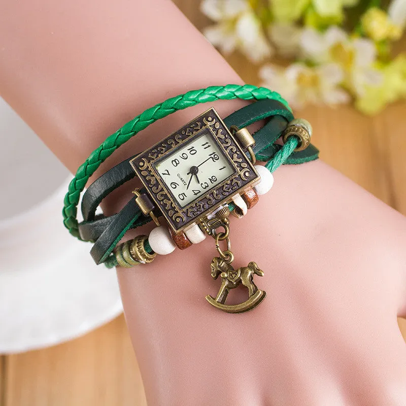 Retro Square Dial Horse Bracelet Watch