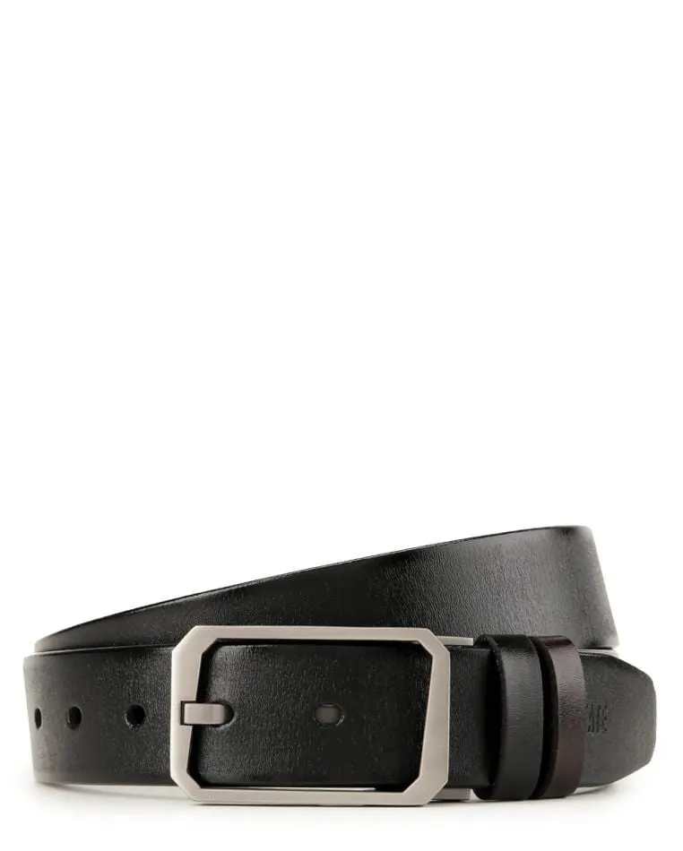 Reversible Tilted Framed Pin Buckle Top Grain Leather Belt - Silver
