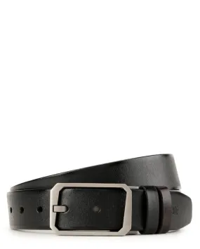 Reversible Tilted Framed Pin Buckle Top Grain Leather Belt - Silver