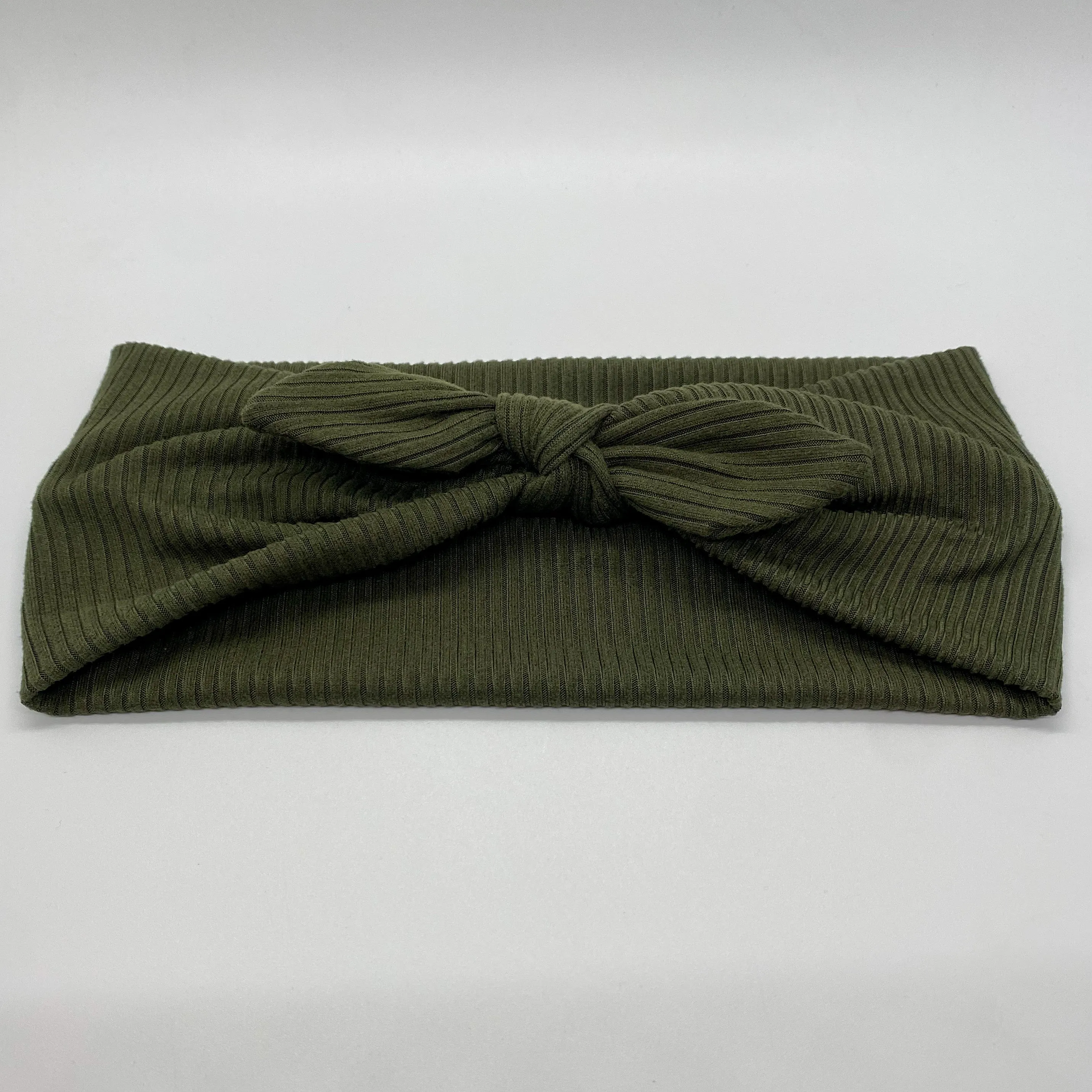 Ribbed Army Green Twist Headband