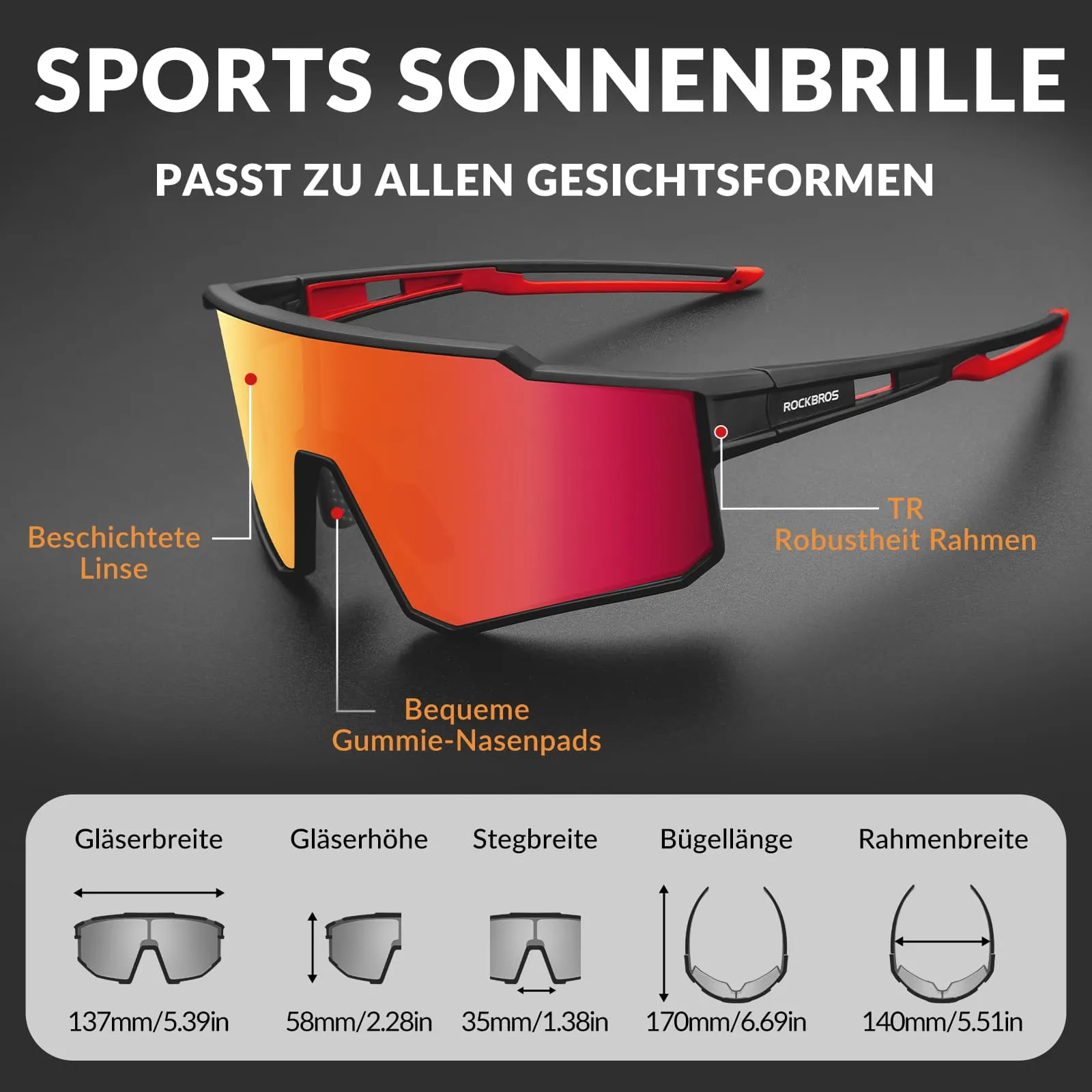 ROCKBROS Polarisiert Fahrradbrille Sport Sonnenbrille für Outdoorsport