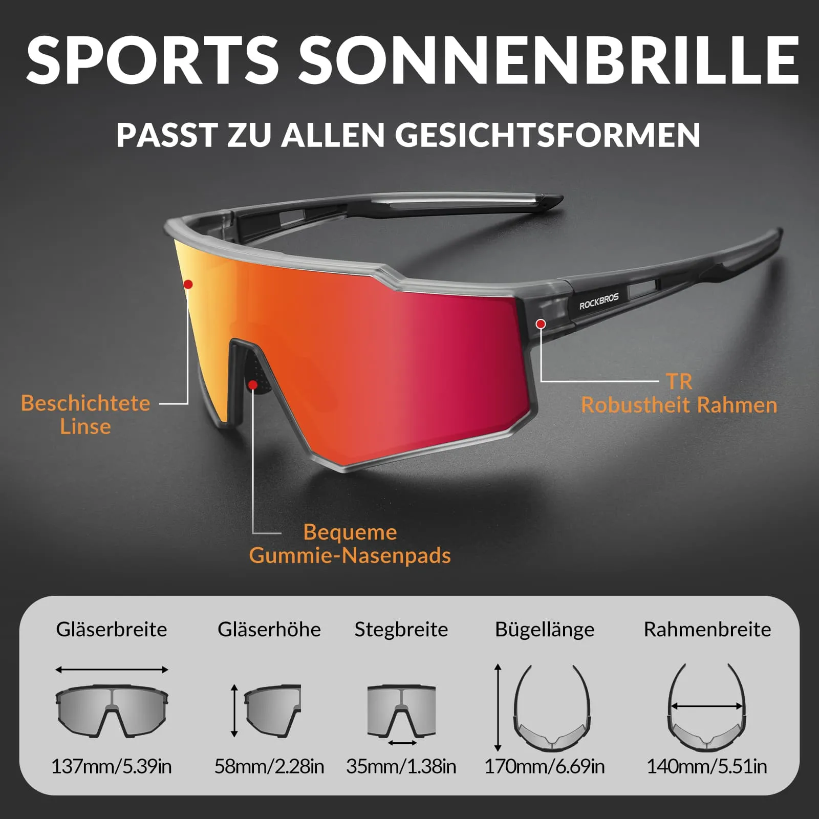 ROCKBROS Polarisiert Fahrradbrille Sport Sonnenbrille für Outdoorsport