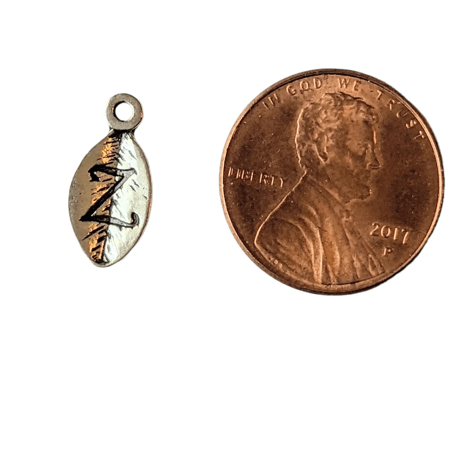 Silver Leaf Initial Charm - Letter Z