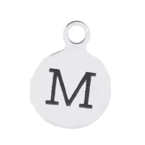 Silver Round Initial Charm - Letter M