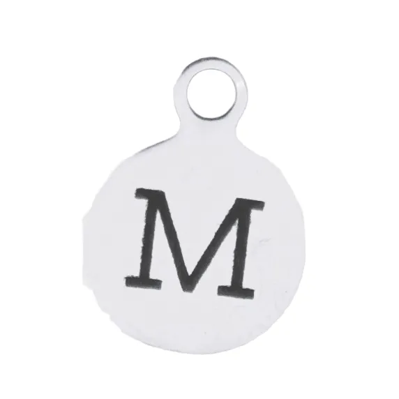 Silver Round Initial Charm - Letter M