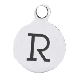 Silver Round Initial Charm - Letter R